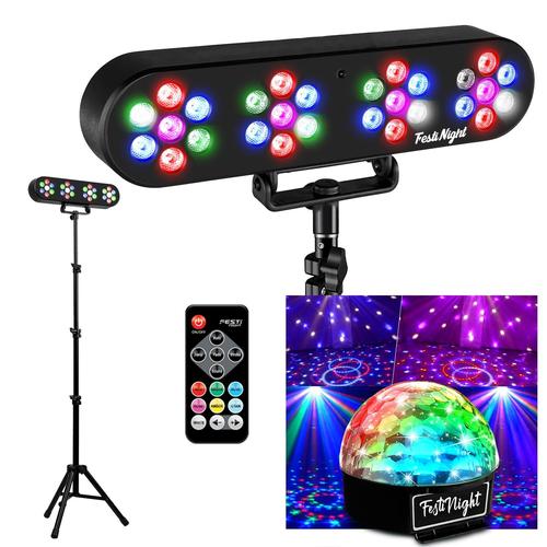 Pack Jeux de lumières Magic Set Teos, 4 PAR LED, trépied, télécommande, Ball6, Plug&Play, Bar Karaoké, Soirée Fête Animation