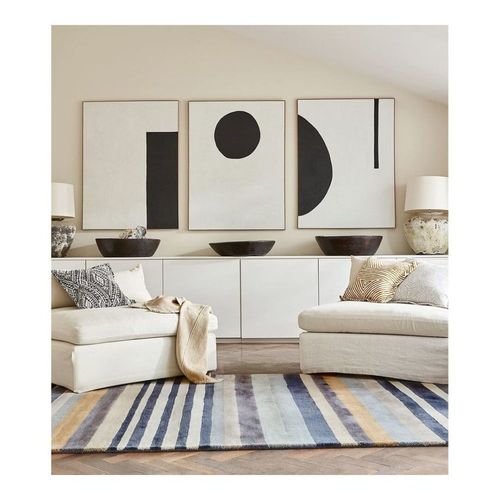 Tapis Rayé Design En Laine Bleu 200x280