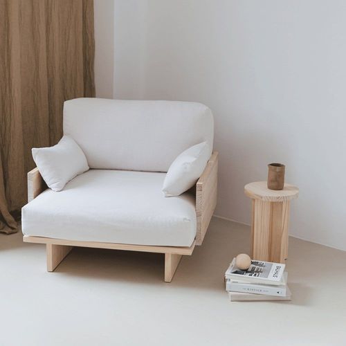 Fauteuil Blanc Cassé En Pin Naturel 94,5 Cm Non Verni