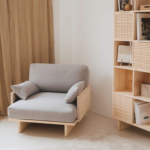 Fauteuil Gris En Pin Naturel 94,5 Cm Non Verni