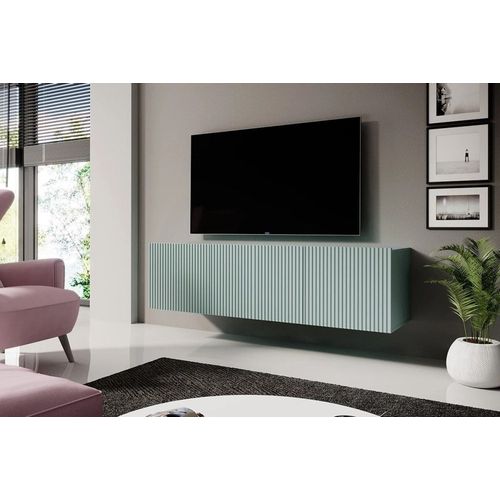 Meuble Tv Suspendu Avec 2 Portes Abattantes 1 Tiroir Sauge 150x45 Cm