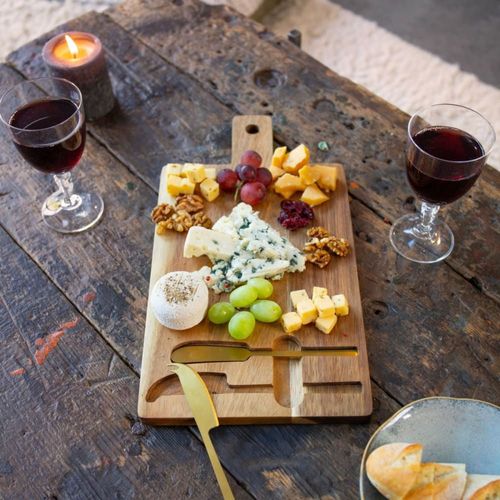 Plateau À Fromage En Acacia Et Ses Couteaux Bois