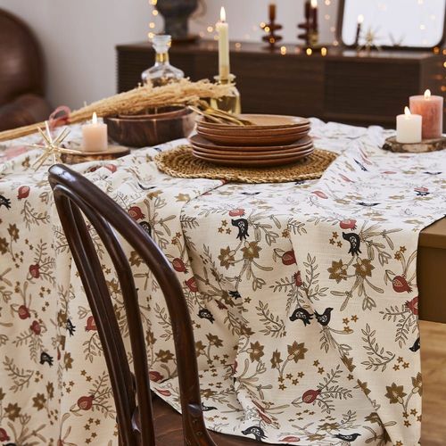 Nappe Imprimée En Métis Beige Ivoire 160x240cm