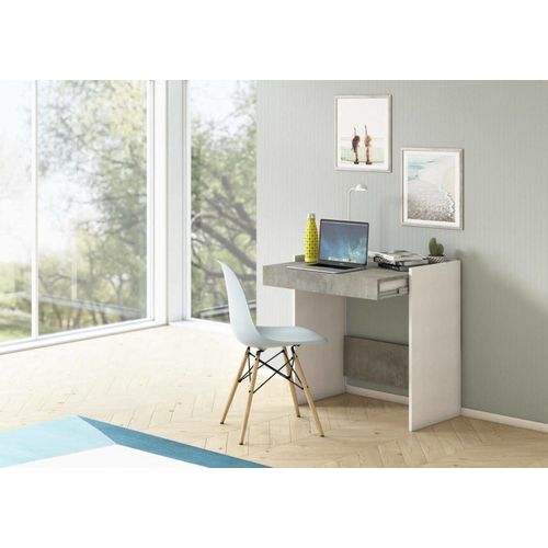 Bureau Effet Bois Blanc, Béton 80x40h79 Cm