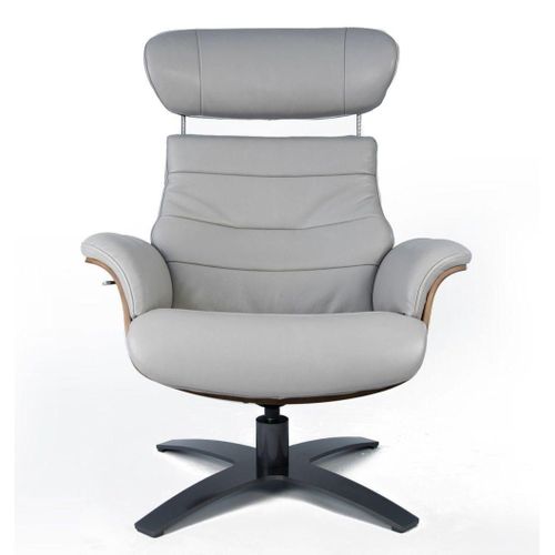 Fauteuil De Relaxation Et Repose Pieds En Cuir Gris Et Chêne Naturel
