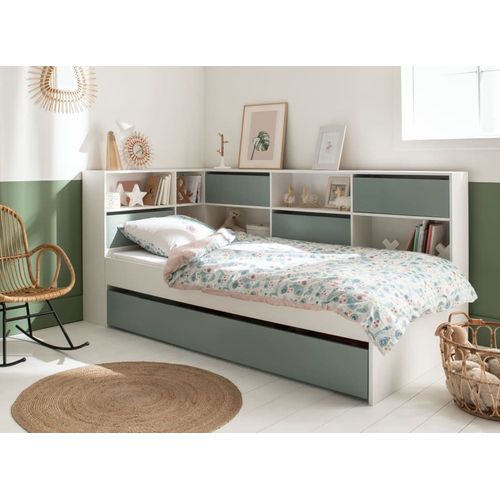 Lit Gigogne Avec Rangement 90x190 Blanc Et Vert