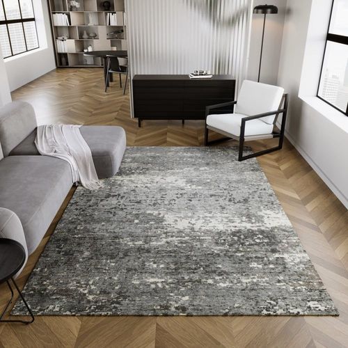 Tapis Contemporain Pure Laine Et Viscose Avec Tons De Gris 80x150
