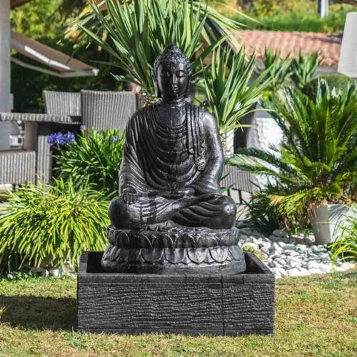 Fontaine De Jardin Bouddha Assis 1 M 20 Patiné Noir