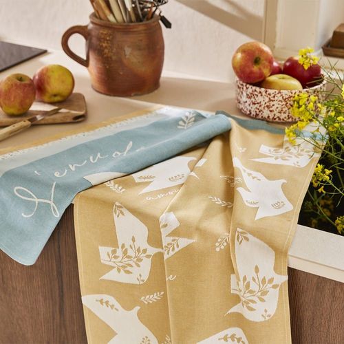Torchon Imprimé En Jacquard De Coton Bleu 50x75cm