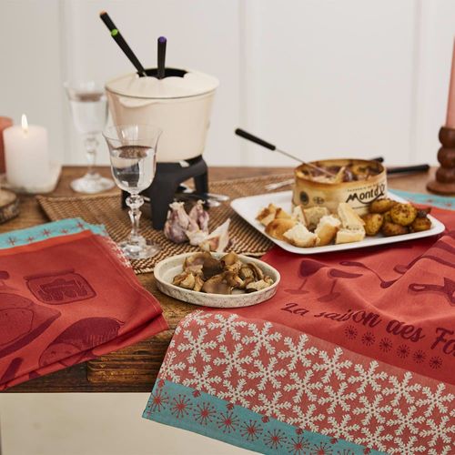 Torchon Imprimé En Jacquard De Coton Rouge 50x75cm