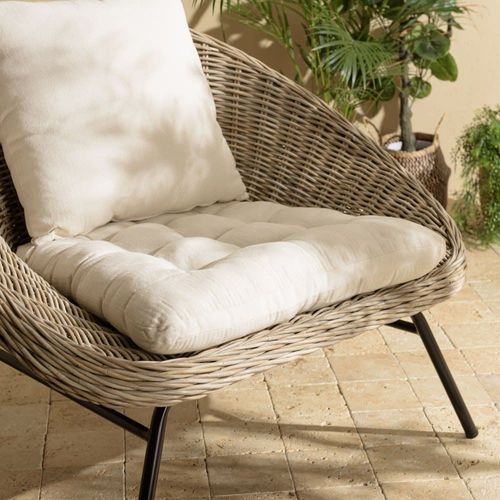Fauteuil Lounge En Kubu Coussin Blanc