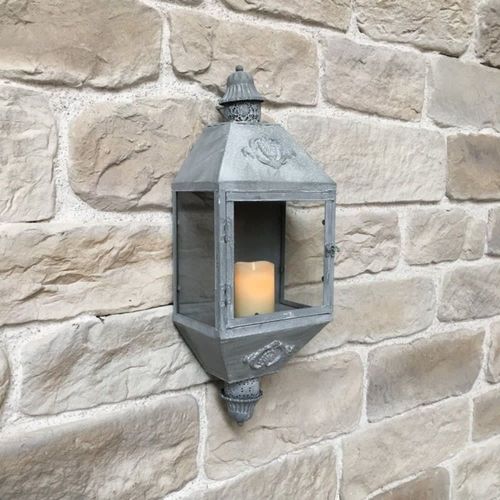 Lanterne Extérieure Jardin Bougie Murale Ancienne Métal Gris 70cm