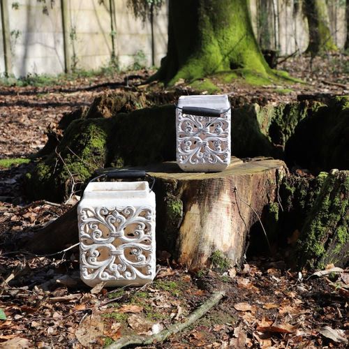 Lanterne Extérieur Jardin À Poser Bougie Ancienne Béton Crème 24cm