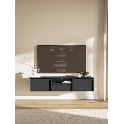 Meuble Tv Suspendu 2 Portes Avec Tiroir Noir 154x39 Cm