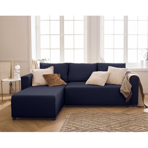 Canapé D'angle Réversible Convertible 4 Places En Tissu Bleu