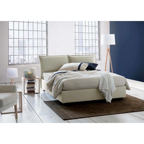 Lit Double En Tissu Beige 160x190 Cm