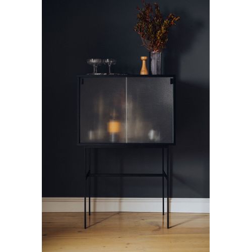 Console Avec Portes Coulissantes En Verre En Panneaux De Fibres, Bleu