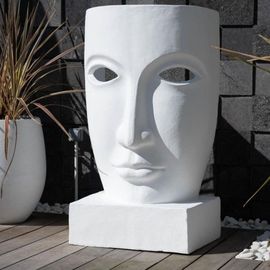 Grande Statue De Jardin Visage Design Blanc