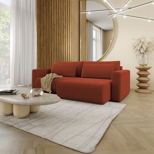 Canapé D'angle Réversible Convertible 3 Places Coffre Orange Brique