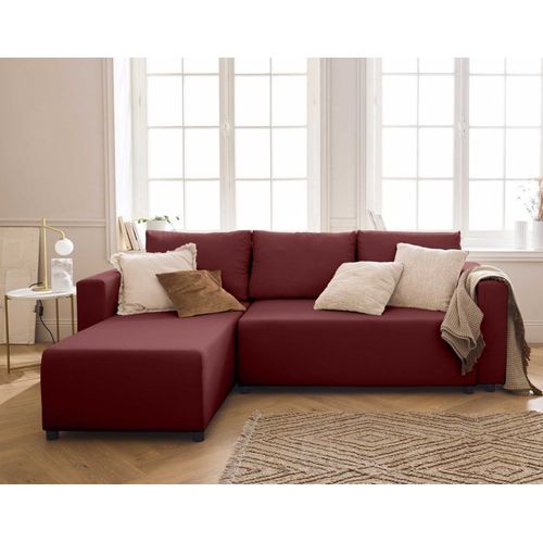 Canapé D'angle Réversible Convertible 4 Places En Tissu Rouge