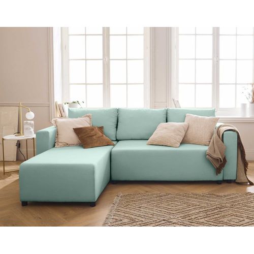Canapé D'angle Réversible Convertible 4 Places En Tissu Bleu Ciel