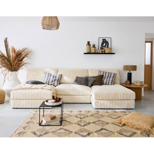 Canapé Modulable 5 Places En U En Fausse Fourrure Côtelée Beige