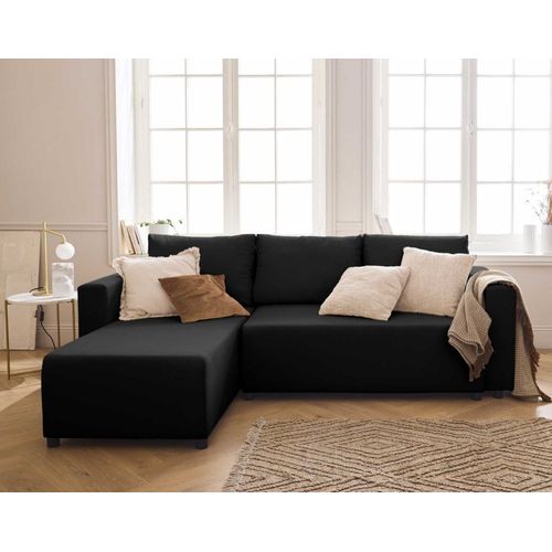 Canapé D'angle Réversible Convertible 4 Places En Tissu Noir
