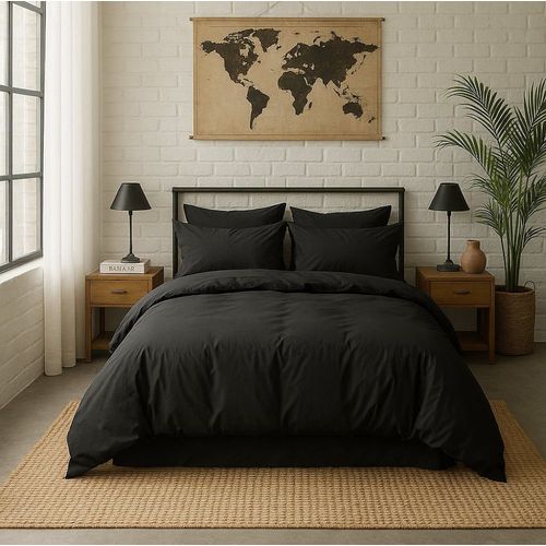 Taie D'oreiller Percale De Coton Noir Minuit 50x70 Cm