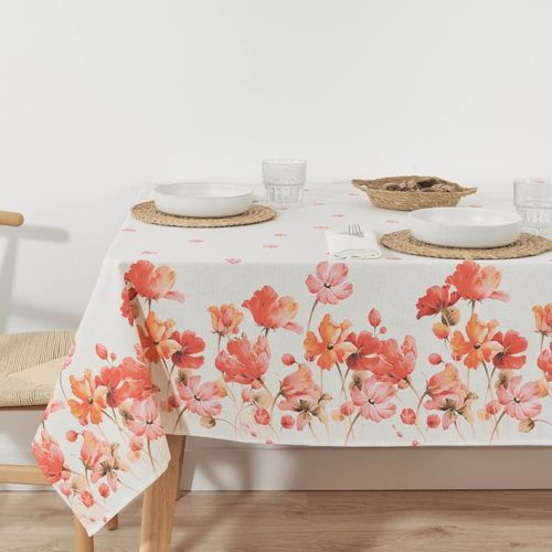 Nappe Enduite Anti-Taches En 100% Coton Rouge 200x155 Cm