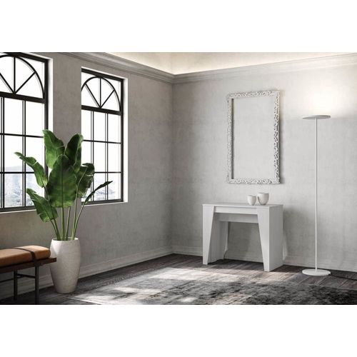 Console Extensible 90x48/308 Cm Effet Bois Frêne Blanc
