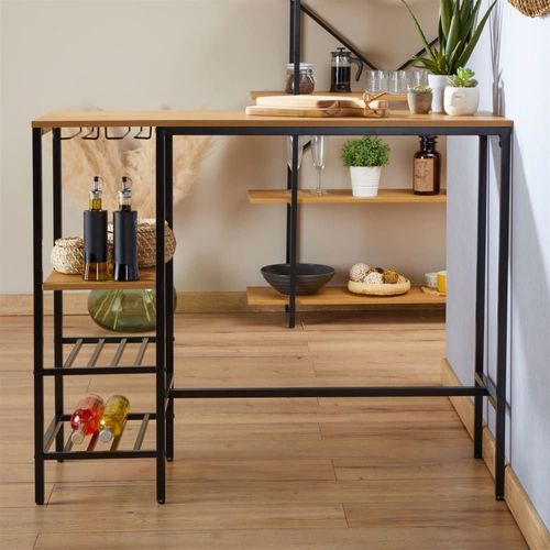 Table Haute De Bar En Métal Avec Plateau, Coloris Chêne Sauvage