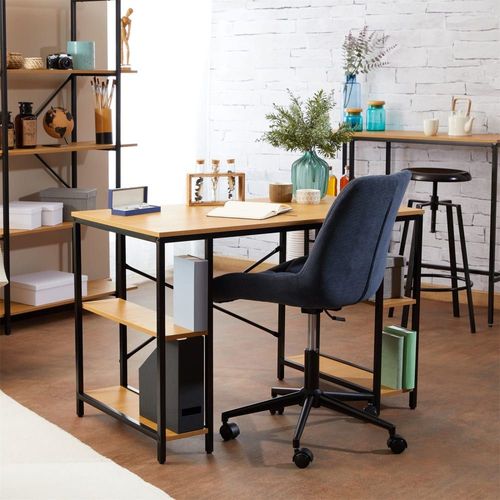 Bureau Style Industriel, En Métal Avec Plateau, Coloris Chêne Sauvage