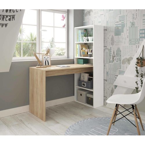 Bureau Effet Bois Beige, Blanc 120x53 Cm
