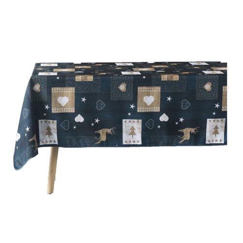 Nappe rectangulaire antitache motif c?urs bleu - 150 x 240 cm