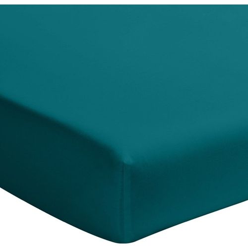 Drap Housse Percale De Coton Bleu Canard 140x190 Cm