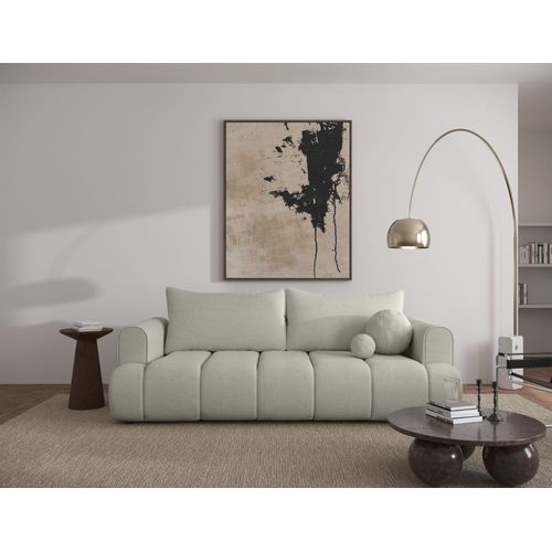Canapé Convertible 3 Places En Tissu Chenille Gris-Beige