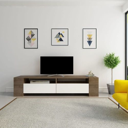 Meuble Tv 2 Tiroirs Décor Noyer Et Blanc - L155 Cm