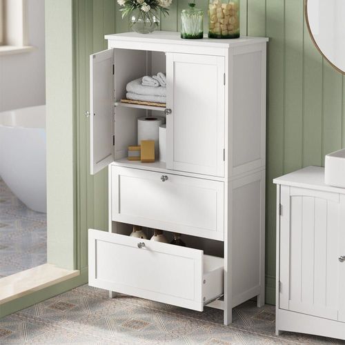 Petit Meuble De Rangement 2 Portes Et 2 Tiroirs Blanc - H110 Cm