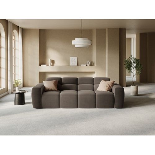 Canapé 4 Places En Tissu Velours Marron Clair