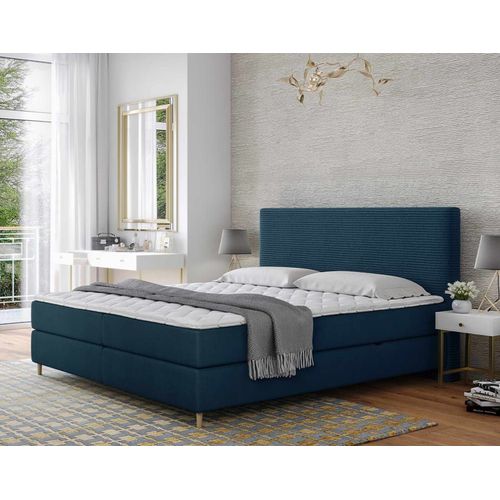 Lit Boxspring En Velours Côtelé 180x200 Cm Bleu