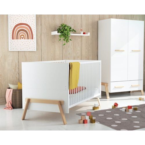 Lit Bébé Évolutif 70 X 140 Cm Blanc/Hêtre Verni