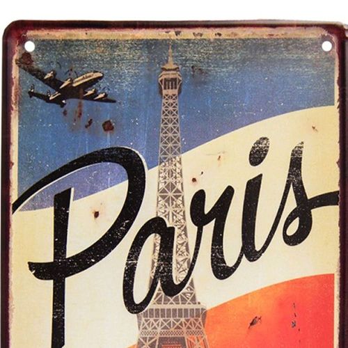 Plaque décorative murale métal vintage Paris France 20x30cm