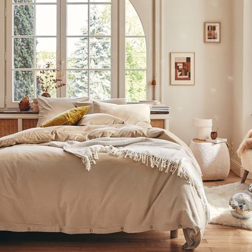 Drap Housse Uni En Flanelle De Coton Beige Sésame 90x190