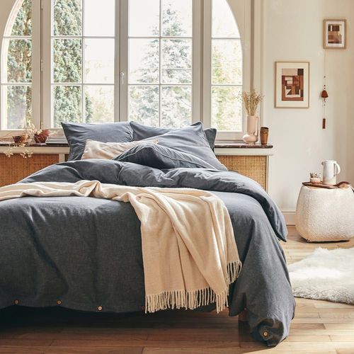 Drap Housse Uni En Flanelle De Coton Gris 140x190