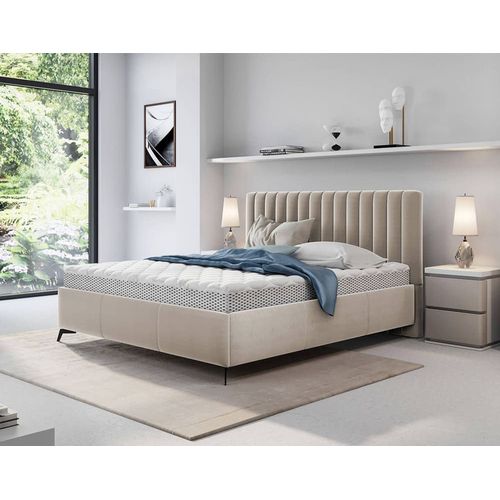 Lit Coffre En Velours 160x200 Cm Beige