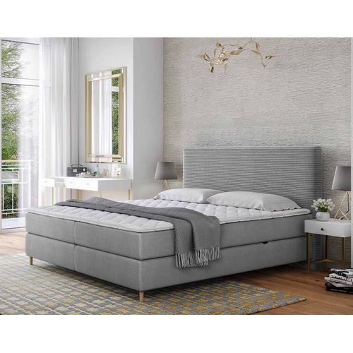 Lit Boxspring En Velours Côtelé 160x200 Cm Gris