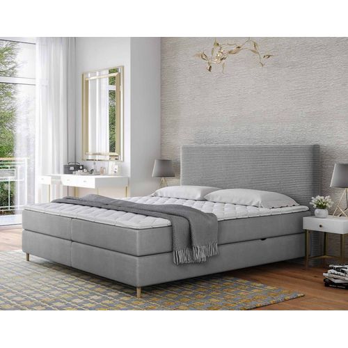 Lit Boxspring En Velours Côtelé 180x200 Cm Gris
