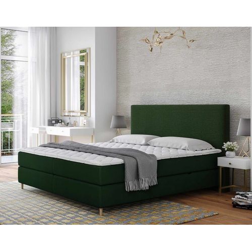 Lit Boxspring En Velours Côtelé 160x200 Cm Vert