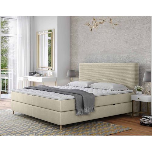 Lit Boxspring En Velours Côtelé 160x200 Cm Beige