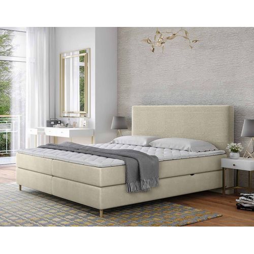 Lit Boxspring En Velours Côtelé 180x200 Cm Beige